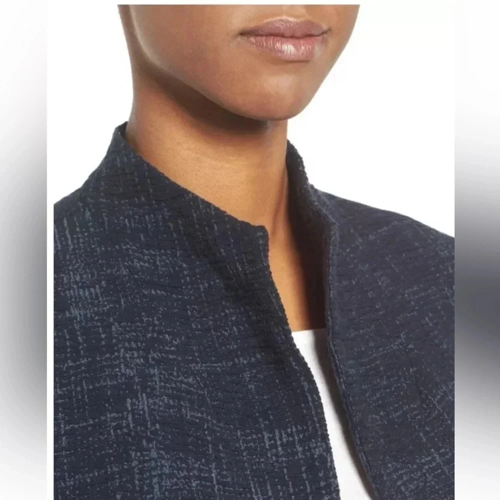 Eileen Fisher Crosshatch Cotton Tencel Stretch Navy Jacket Size Medium M EUC - Picture 10 of 10